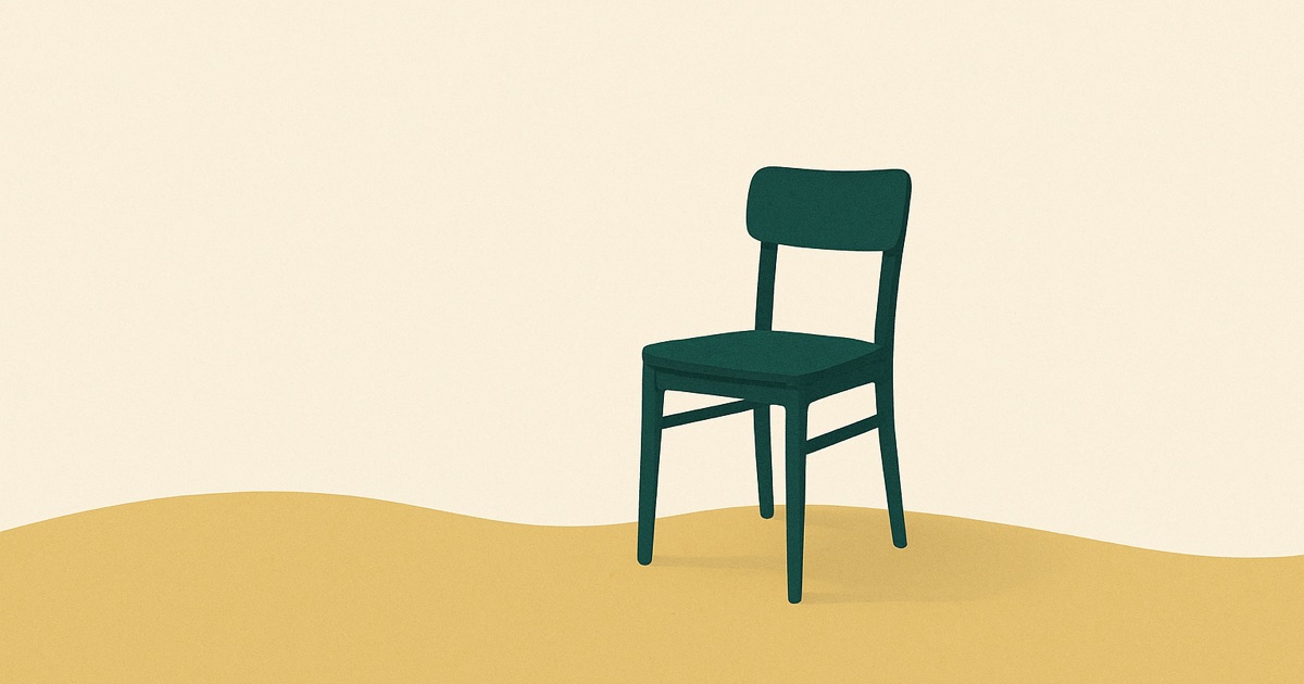 Ilustração conceitual de uma cadeira vazia num escritório, representando o afastamento por saúde mental como sintoma do ambiente